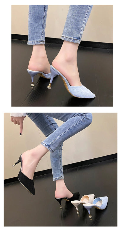 New Women's Slippers High Heel Closed Pointed Toe Shoes Sexy Ladies Heeled Sandals for Women
