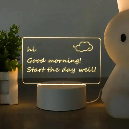 LED Light Note Board USB-Powered with Pen Acrylic Dry Erase Board Clear Desktop Note Message Soft Lights Desk Lamp Gift