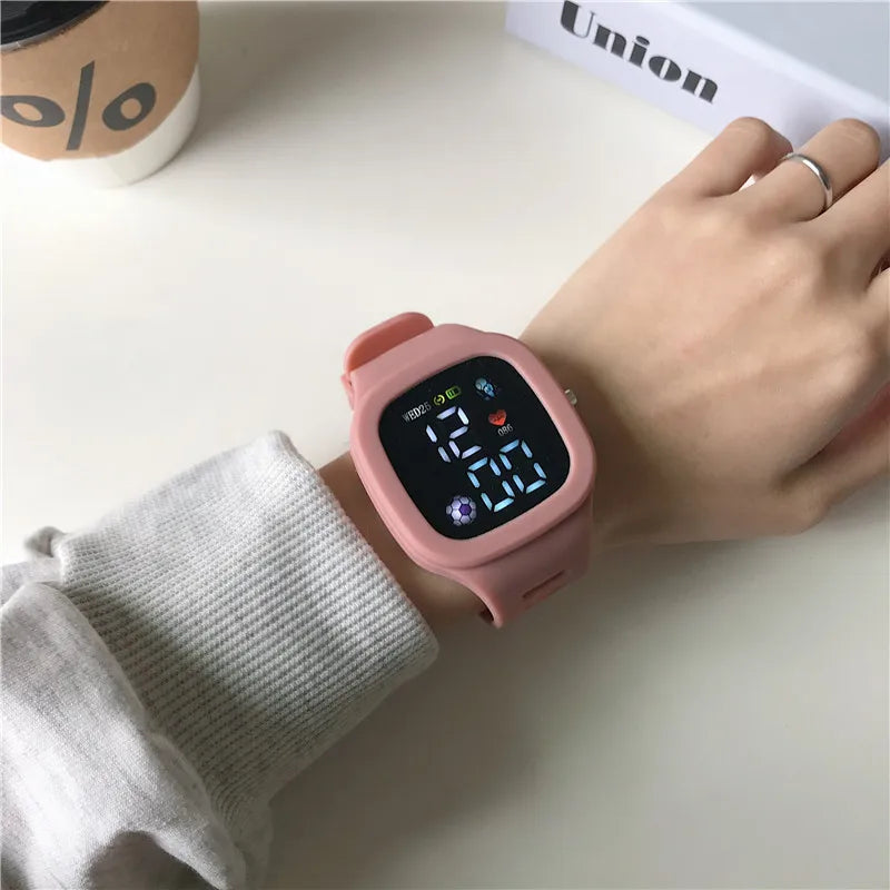 Sports Electronic Watch for Kids Children LED Digital Watch Big Dial Silicone Football Sports Watch Boys Girls Student Clock