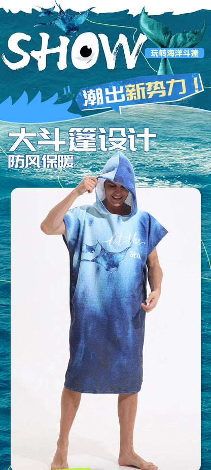 Beach Towel with Hood for Men and Women Hooded Towels Bath Robe for adult Quick Dry Lightweight Soft Microfiber Poncho Swim Robe