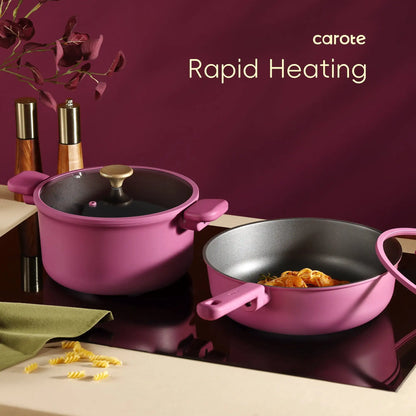 Kitchen Cookware Sets, Nonstick Pots and Pans Set, Induction Cookware, 16 Pcs, Rose Pink