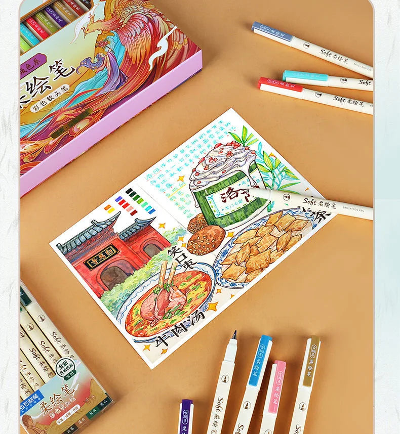 24colors/set Calligraphy Art Marker Pens Brush Pen Art Marker Craft Supplies Art Writing Office School Supplies Stationery