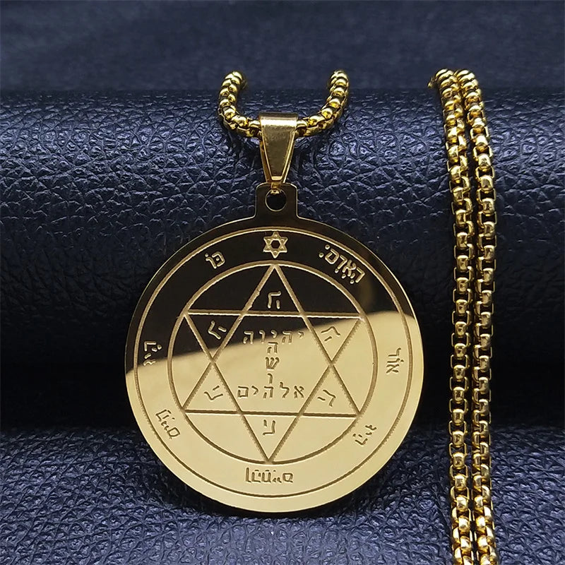 Talisman Of Protection Good Luck Wealth Seal Of Solomon Stainless Steel Necklaces Pendants Men Jewelry salomon hombre N4239