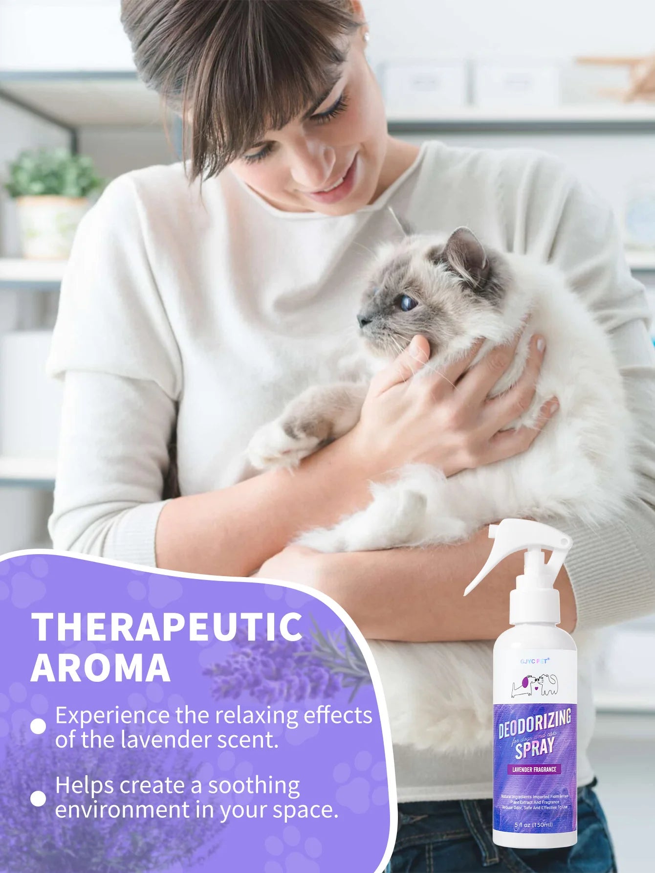 150ml Cat & Dog Odor Eliminator Spray – Lavender Plant Extract for Cat Litter & Pet Bedding – Effectively Neutralizes Urine Odor