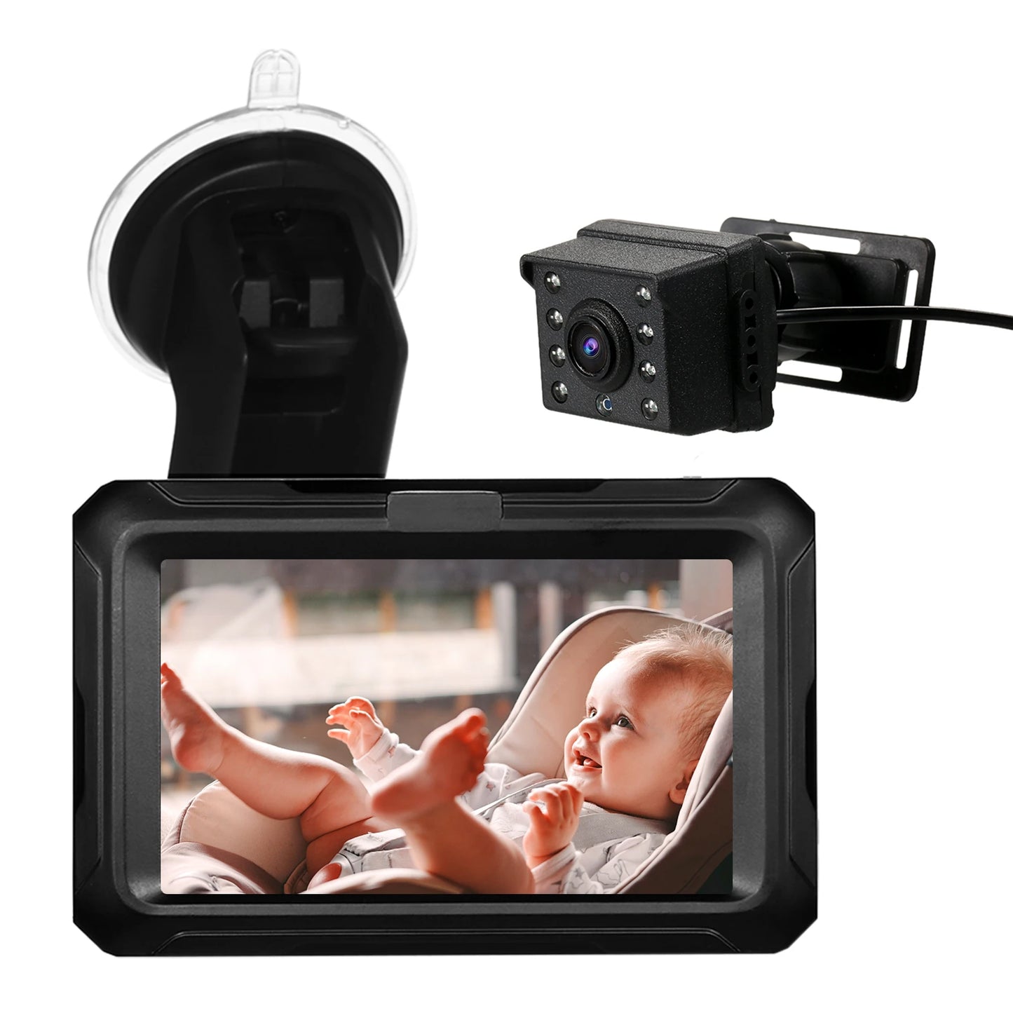 CCD Rear View Monitor 4.3 inch IPS Screen Baby Car Mirror Adjustable Wide View Angle for Infants Kids Pets Night Vision Function