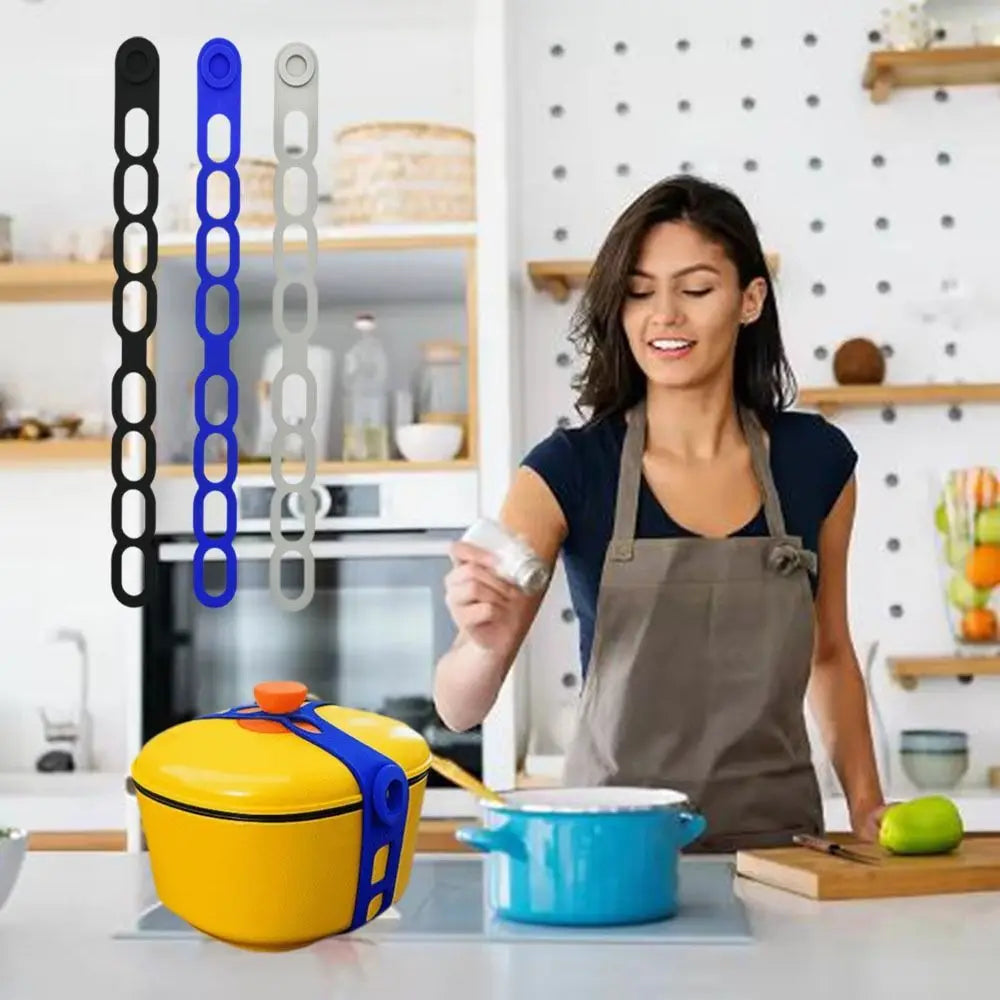 3Pcs Stretchable Silicone Lid Straps Leak-Proof Splash-Proof Lid Fixing Band Reusable Crock Pot Lid Elastic Dishes