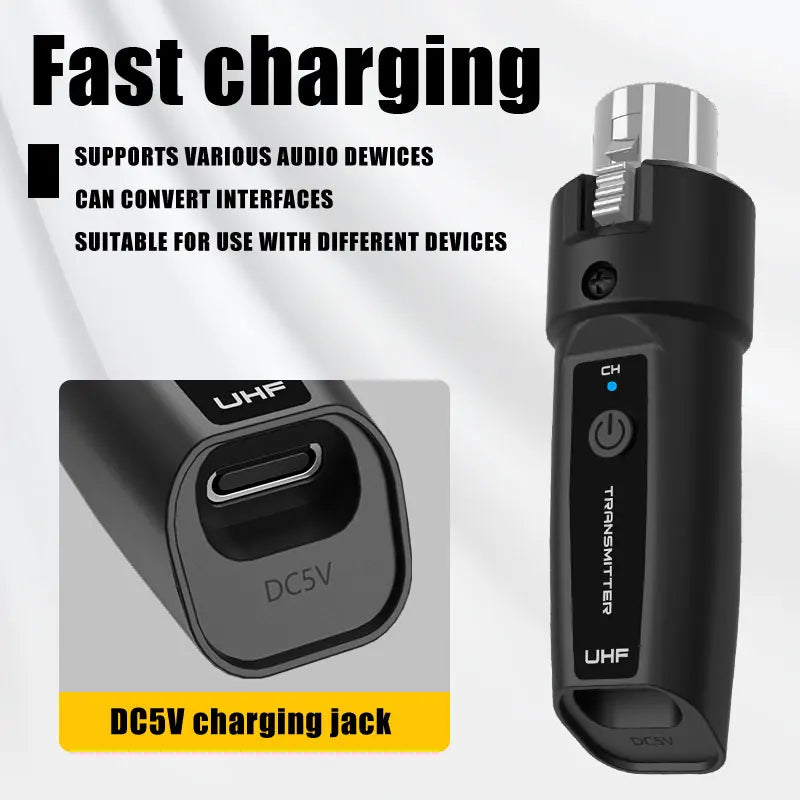 UHF XLR Adapter System Dynamic Microphone Guitar Audio Mixer PA System Wireless Microphone Transmitter Receiver System