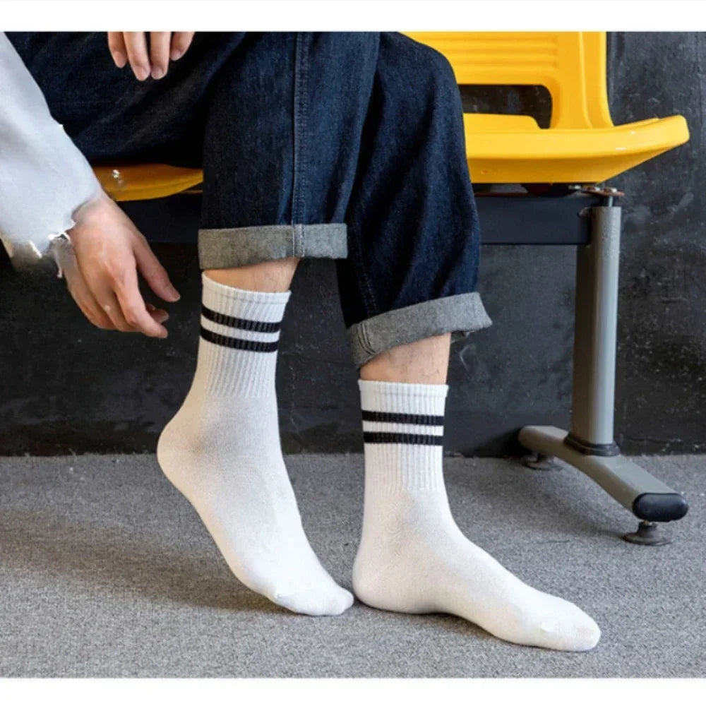 6Pairs Autumn Winter Women's Mid-Tube Socks Solid Colour Breathable Comfortable Sports Sweat Absorbent Man and  Women's Socks