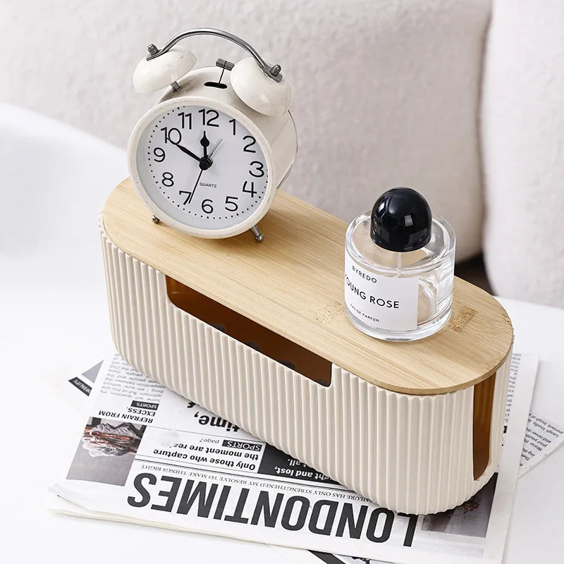 Creative Simple Wire Box Bamboo Wood Cover Cable Management Box Plug Board Storage Box Power Cord Charger Storage