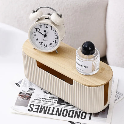 Creative Simple Wire Box Bamboo Wood Cover Cable Management Box Plug Board Storage Box Power Cord Charger Storage