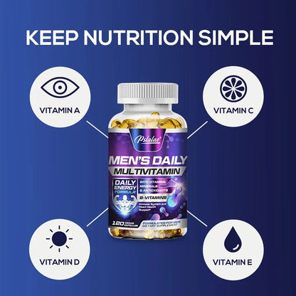 Men's Daily Multivitamin Supplement - Provides Cognitive Brain Health, Energy and Stamina, and Muscle Mass Vegan
