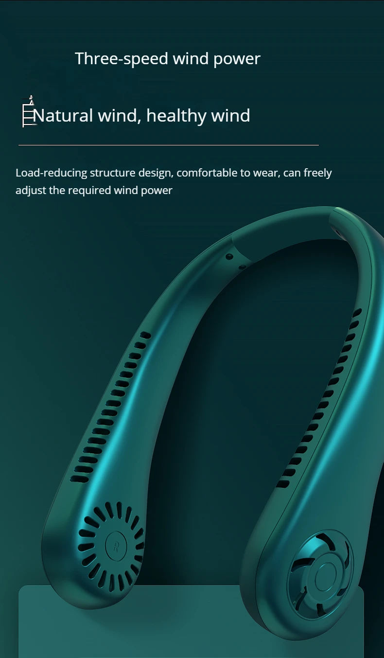 1200mAh Mini Air Cooling small neck Fan Portable Outdoor Sports USB Large Wind Powered Wireless Bladeless neck Fan