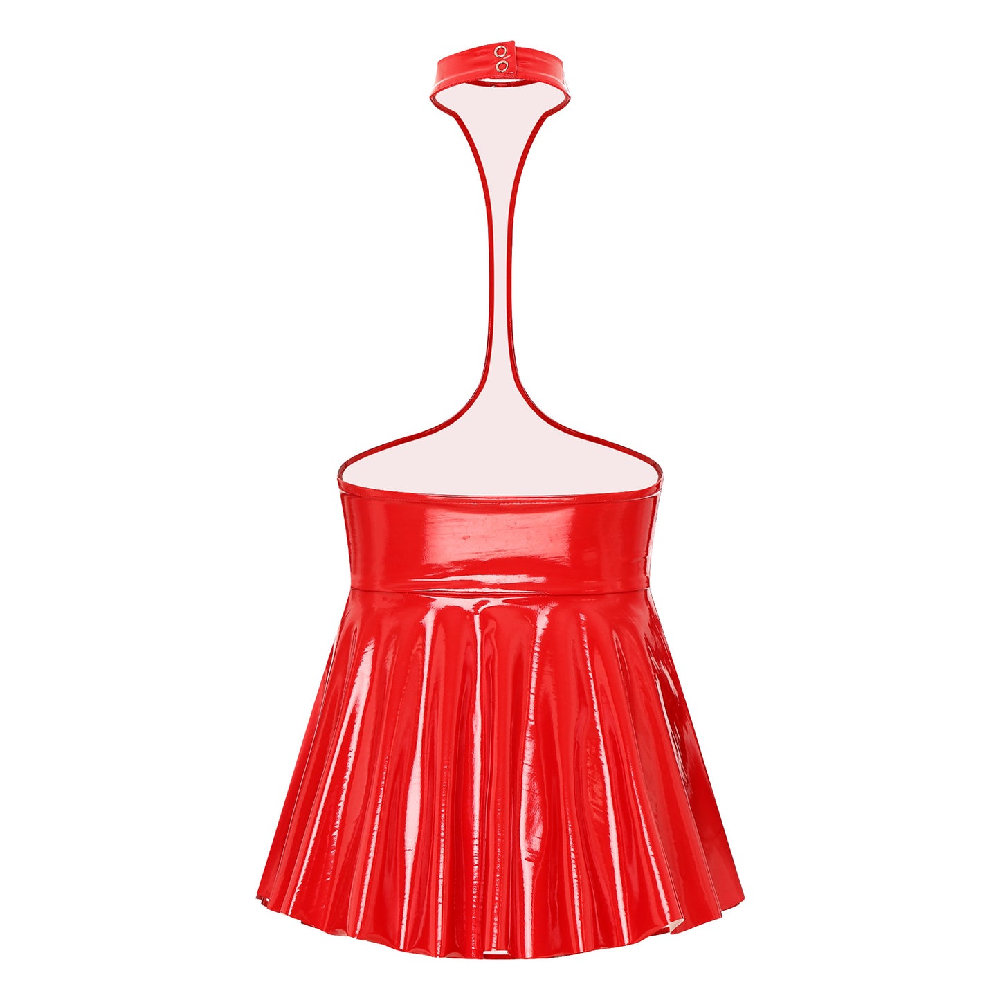 Womens Patent Leather Halter Latex Dress Wet Look Bare Breast Exposing Patent Leather Open Chest Halter Ruffled Latex Dresses