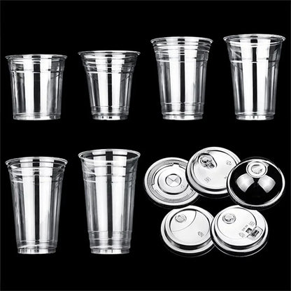 Disposable 400ml Plastic Cups with Lids Clear PET Snack and Drink Cups for Boba Milk Tea and Cold Beverages