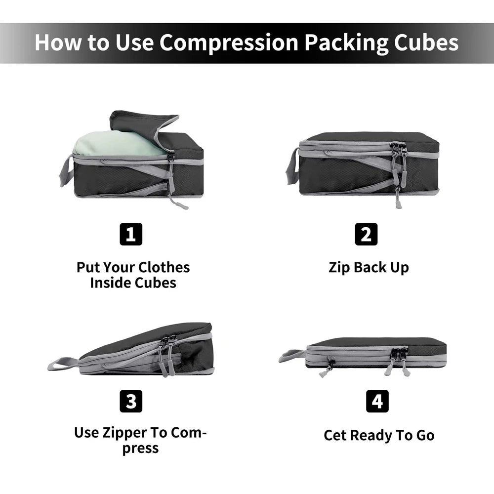 Compression Packing Cubes,Travel Packing Cubes for Carry on Suitcases, Expandable/Compression Bags for Clothes Travel Accessorie