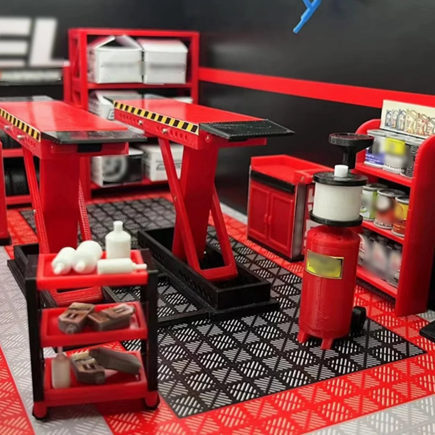 1:18 Car Model Repair Shop Diorama 9-Piece Modification parts Set for Collectors & Hobbyists Miniature Scene Display DIY Tools