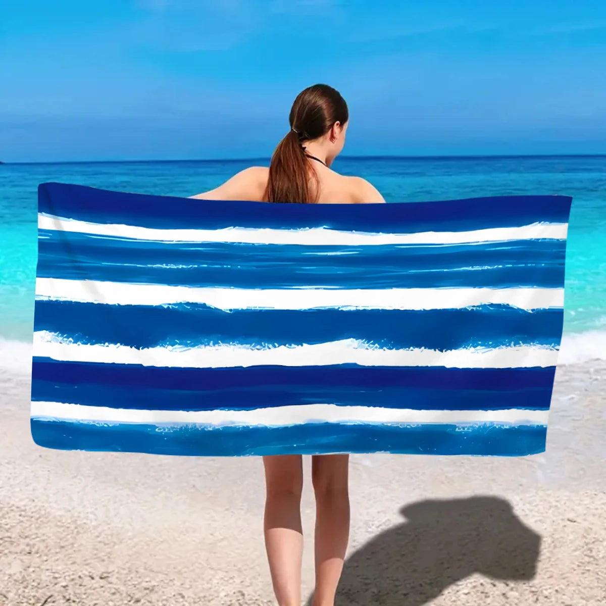 1pc Striped beach towels, ultra-fine fiber beach towels, multifunctional beach towels for swimming and shower rooms