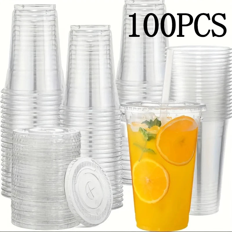 100Sets 12/16OZ Plastic Cups with Lids Clear Disposable Cups Straw for Parties Iced Coffee Smoothie  Milkshake Cold Drinks