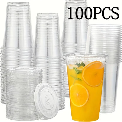 100Sets 12/16OZ Plastic Cups with Lids Clear Disposable Cups Straw for Parties Iced Coffee Smoothie  Milkshake Cold Drinks