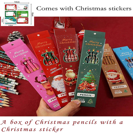 Christmas gift cartoon cute 6 HB pencil set with eraser box office cultural and educational supplies