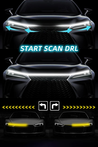 LED Car Hood Decorative Light Strip Start Scan Dynamic Ambient Light Car Daytime Running Light DRL With Turn Signal Lamp 12V