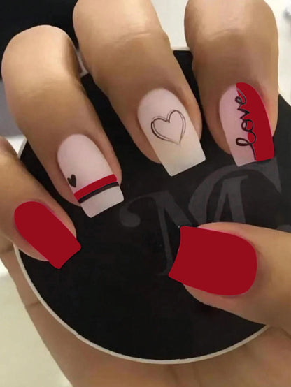 ARTAUG 24PCS Medium Stiletto Pink Press On Nails Full Cover Fake Nail Set Press On Nails Love Design handmade Press On Nails