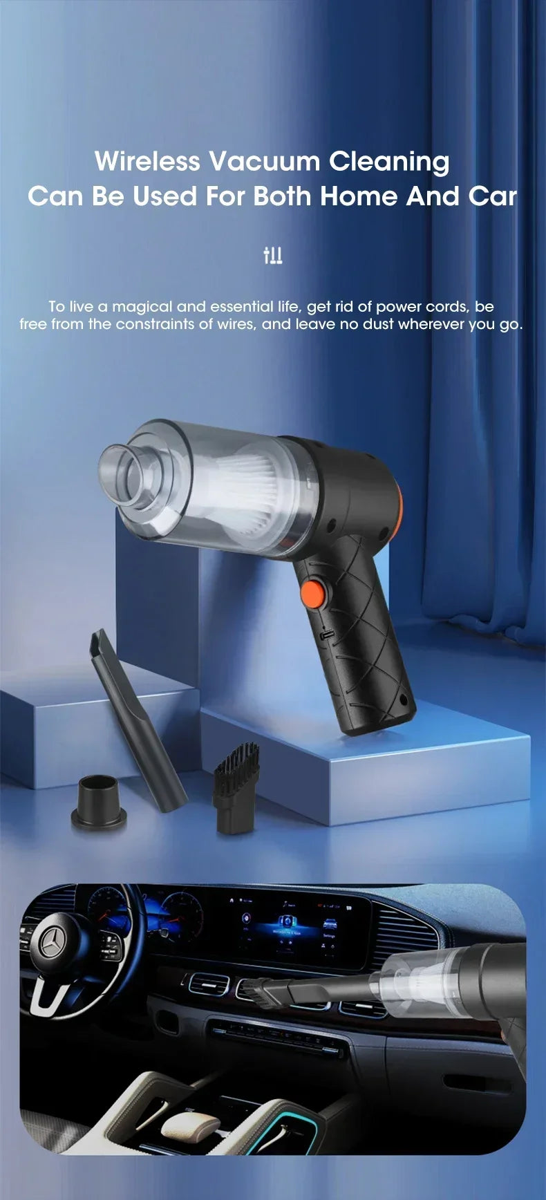 Cordless Car Vacuum Cleaner - Handheld High-Power Suction for Auto & Home, Portable Mini Vacuum with Strong Blowing Function
