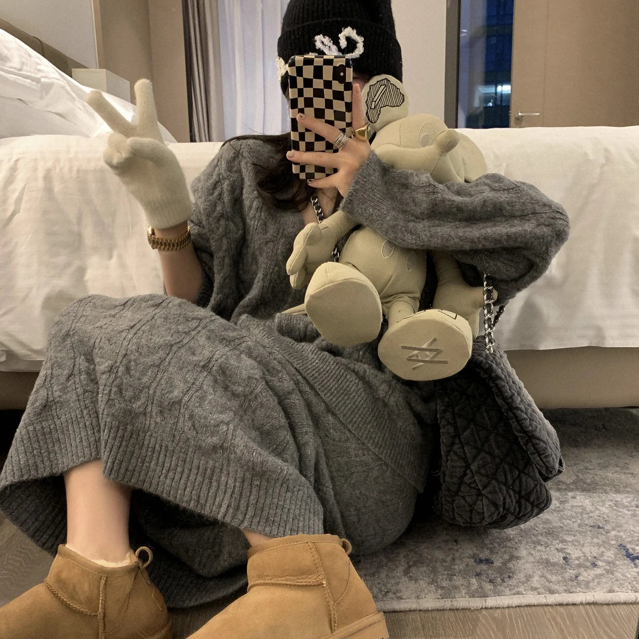 Women Sweater Winter 2 Piece Sets Elegnat Knitted Suits Female Sweaters Vintage Womens Skirt High Waist Autumn Vintage Vestidos