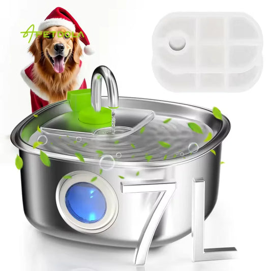Apetdola 7L/236oz Dog Water Fountain Stainless Steel Dog Water Bowl Automatic Pet Drinker Water Dispenser for Multiple Pets