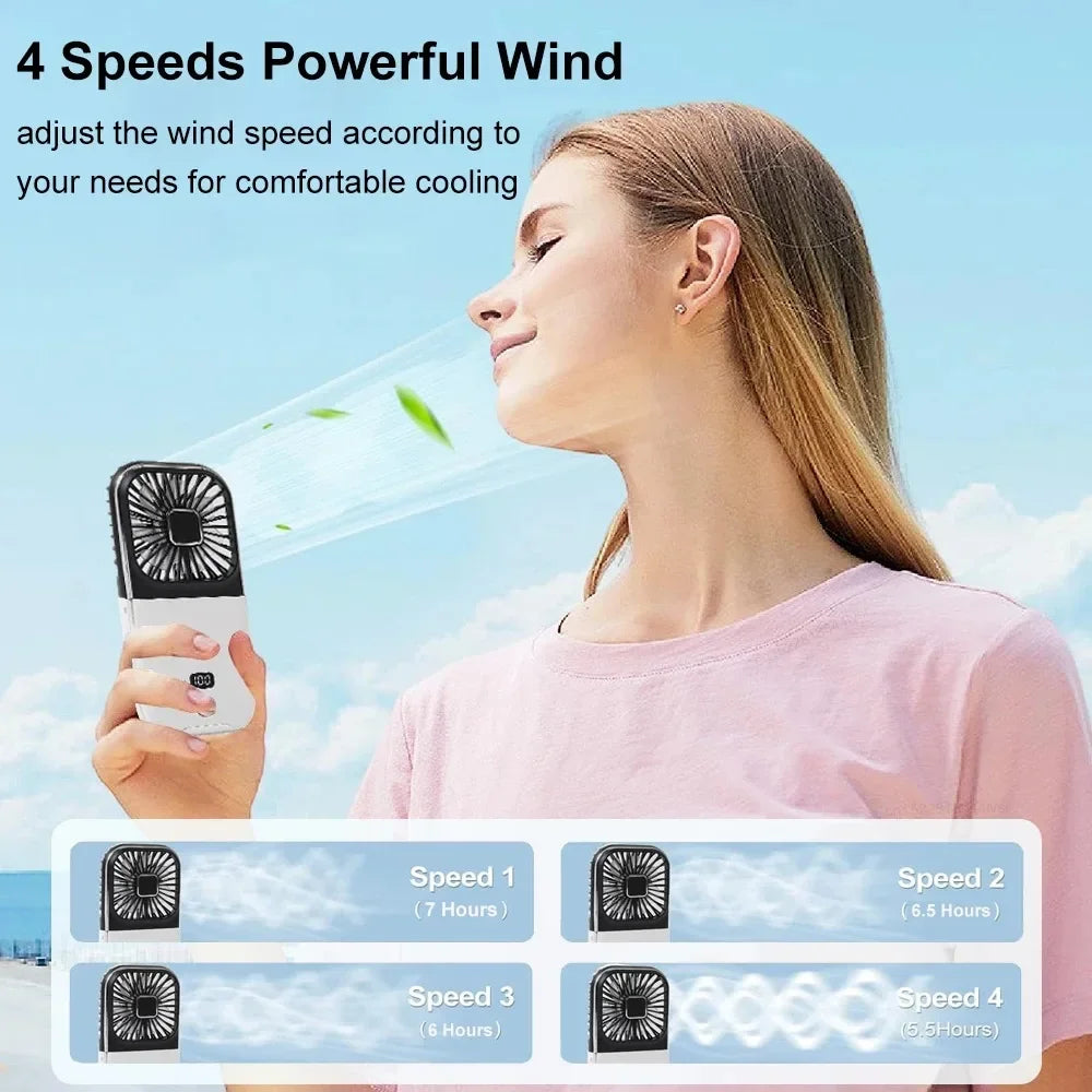 Folding handheld fan USB charging digital display outdoor mini neck hanging power bank fan，gift