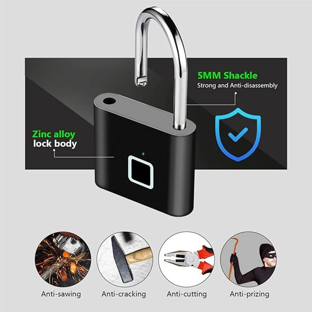 Fingerprint Padlock Locker Lock Smart Pad Lock Waterproof Small Portable Padlock with USB Charging for Locker   Luggage Suitcas