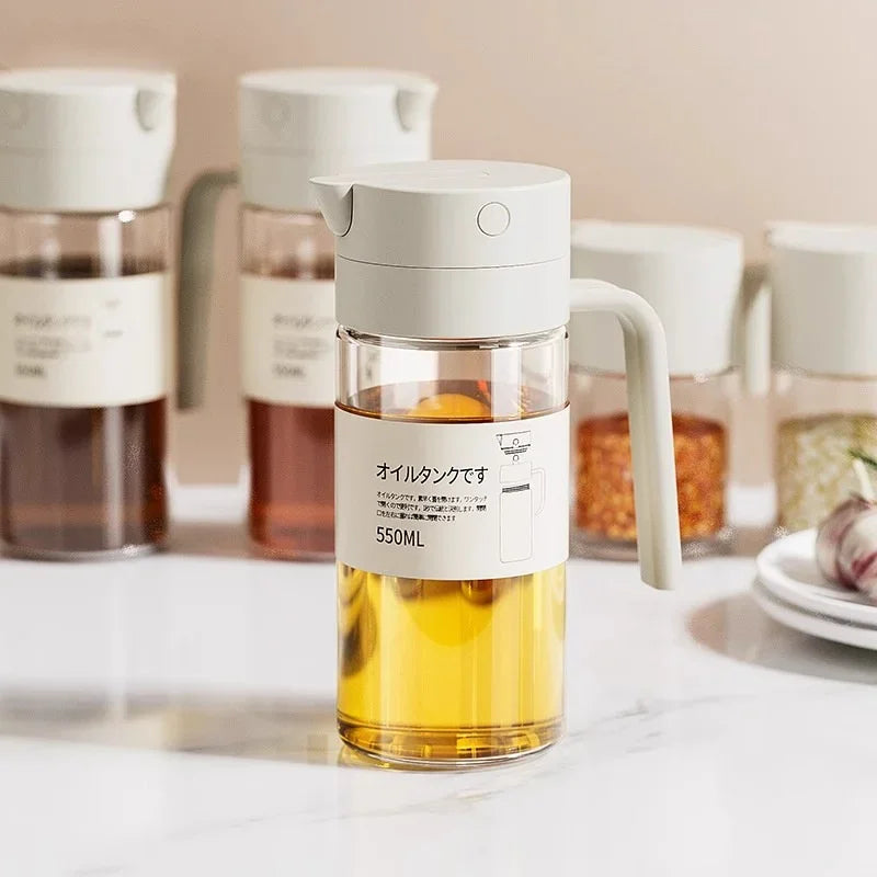 550ml Glass Automatic Opening and Closing Gravity Jug Household Kitchen Leak-proof Oil Jug Soy Sauce Vinegar Seasoning Flask