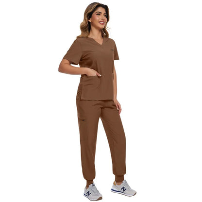 Surgical Scrubs Unisex - Quick-Dry Dental Clinic & ER Workwear Split Set W/Short Sleeve & Anti-Microbial 6 Pockets
