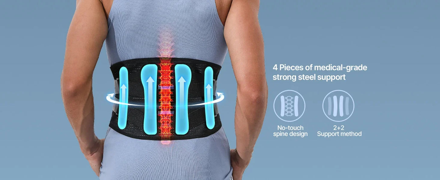Back Brace For Lower Back Pain,With 4 Metal Supports,Four Elastic Bands,Breathable& Strong Support,Effectively Relieve Your Pain