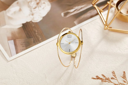Fashion casual ladies quartz watch, round bracelet watch, elegant alloy ladies watch, quartz watch.