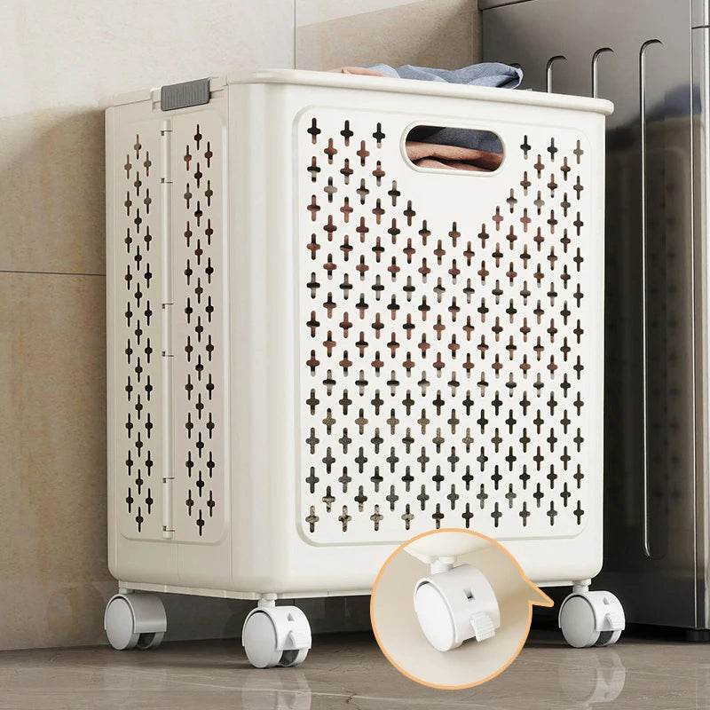 Foldable Laundry Baskets With Wheels Dirty Clothes Basket Large Capacity Cart Bathroom Multifunctional Storage Basket