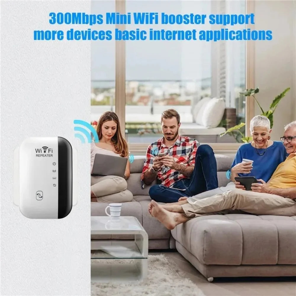 Compact WiFi Extender Wireless Signal Booster Repeater AP Mode Dual Band 300Mbps for Home Router Works with Most Routers