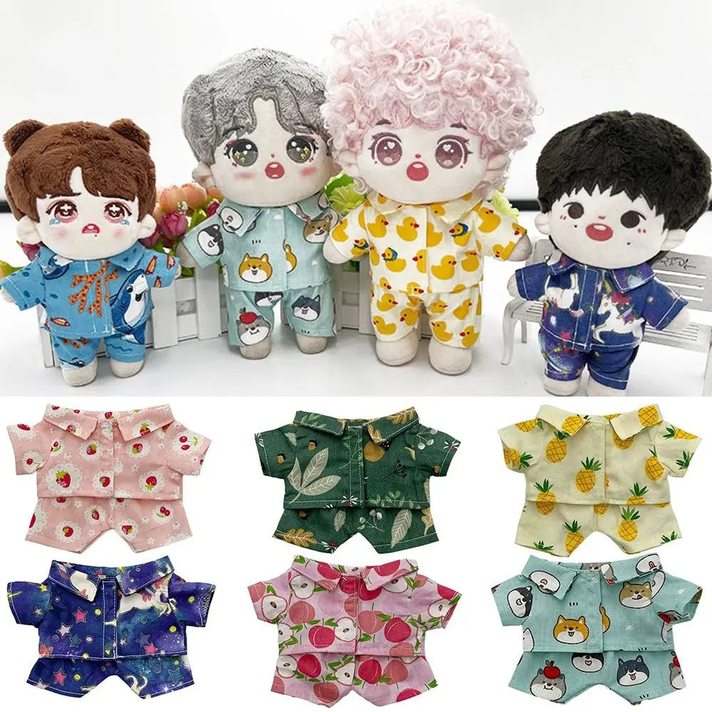 20CM Plush Doll Clothes Suit Fruit Animals Printing Lapel Shirt Pants Casual Wears Cotton Stuffed Toys Idol Dolls Accessories