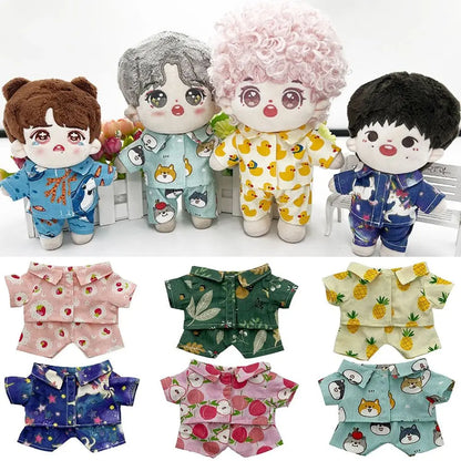 20CM Plush Doll Clothes Suit Fruit Animals Printing Lapel Shirt Pants Casual Wears Cotton Stuffed Toys Idol Dolls Accessories