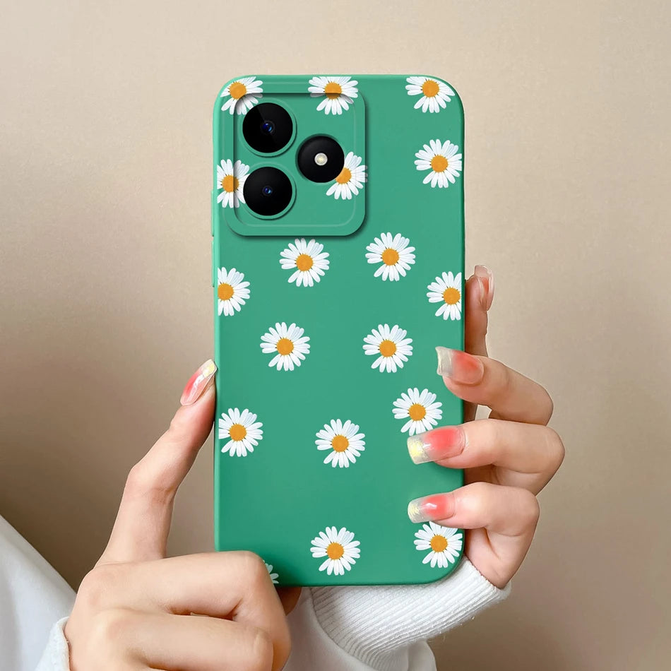 Case For Realme Note 50 Flower Painted Upgrade Lens Protection Soft Back Cover Model RMX3834 Liquid Silicone Phone Protectors