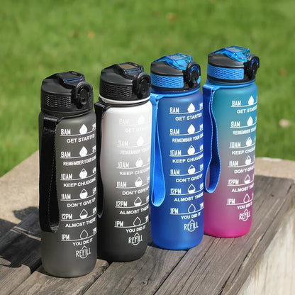 1L 1000ml Water Bottle Liter Stay Hydrated  Material Plastic Sport Bottle Reminder Times Sports Outdoor Fitness Office Running