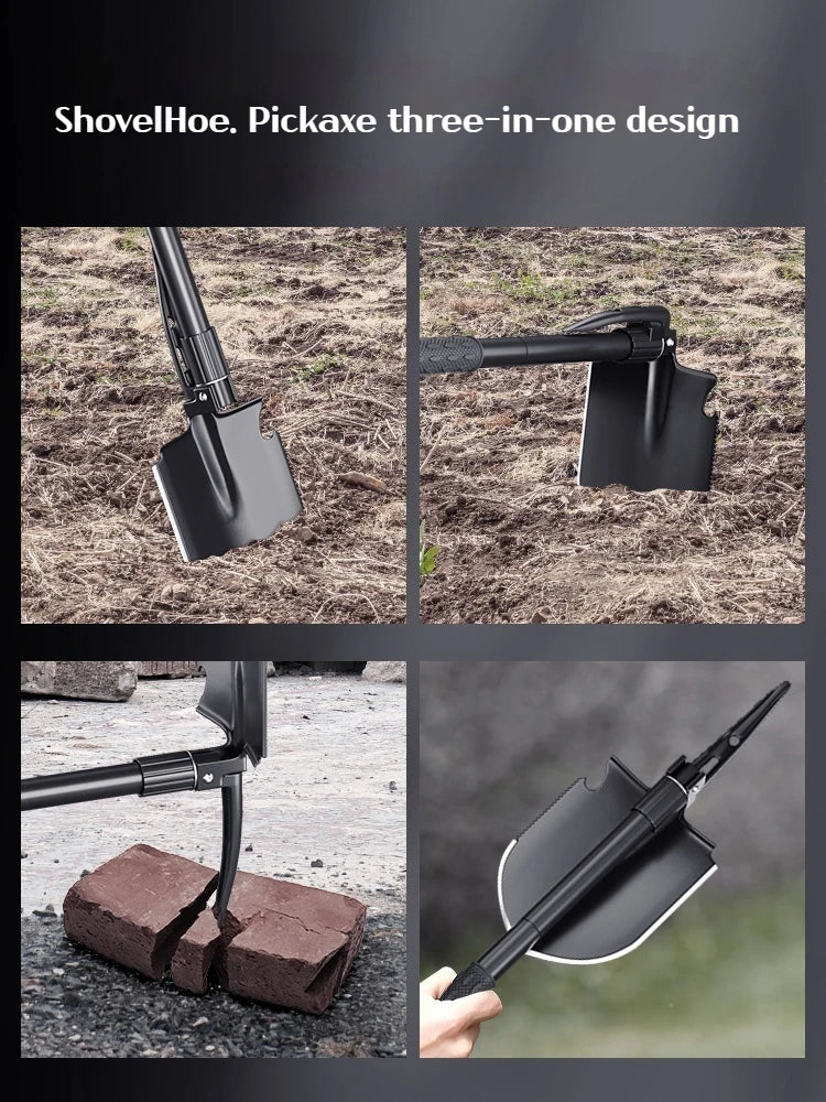 Multifunctional garden shovel for camping, suitable for camping/fishing/wild survival, etc. Shovel. Pickaxe and hoe three-in-one