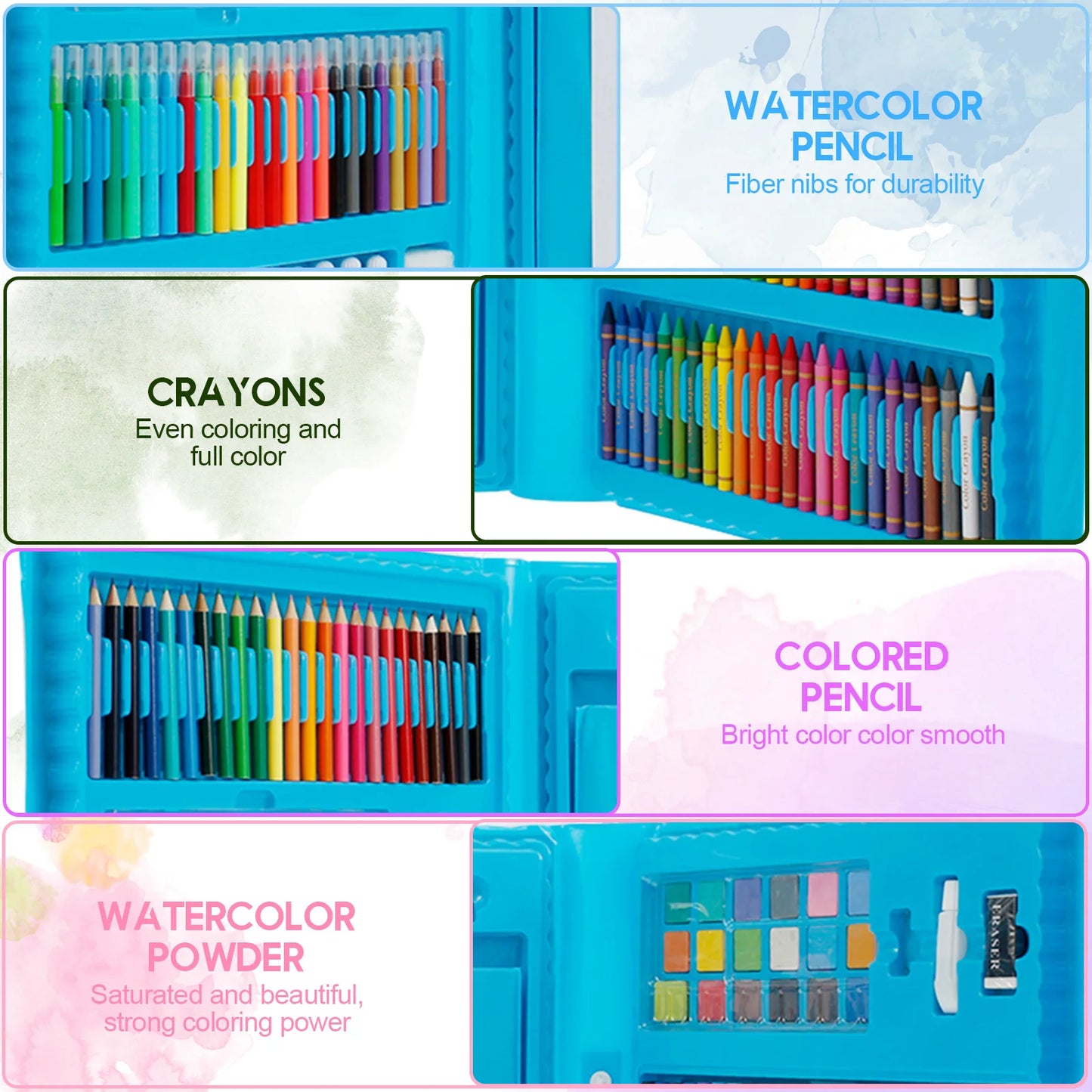 208Pcs Kids Art Set Watercolor Drawing Colored Pencils Sketch Pad Painting Drawing Tool Art Supplies School Stationery Set