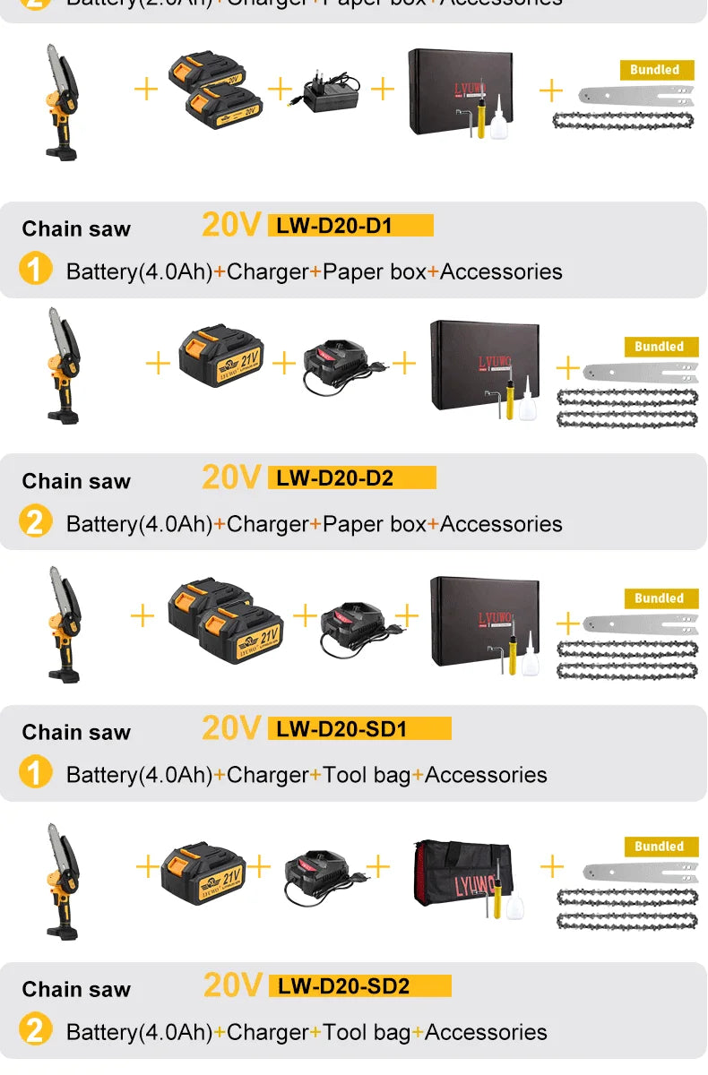 LYUWORechargeable Brushless Household Mini Electric Saw Handheld Saw Wood Cutting Saw Woodworking Saw Outdoor Electric Chain Saw