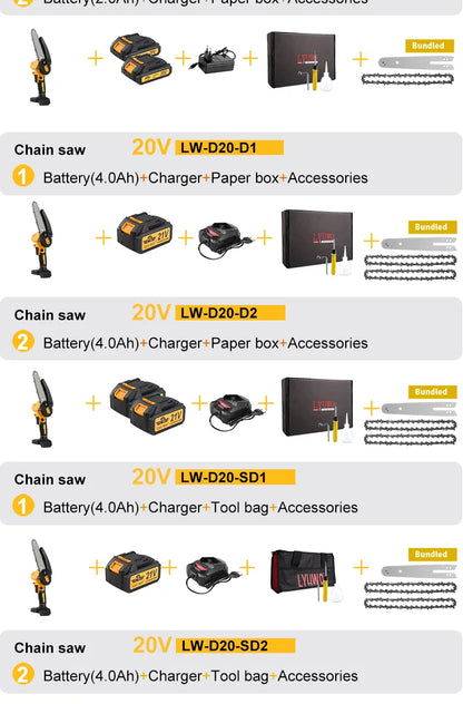 LYUWORechargeable Brushless Household Mini Electric Saw Handheld Saw Wood Cutting Saw Woodworking Saw Outdoor Electric Chain Saw