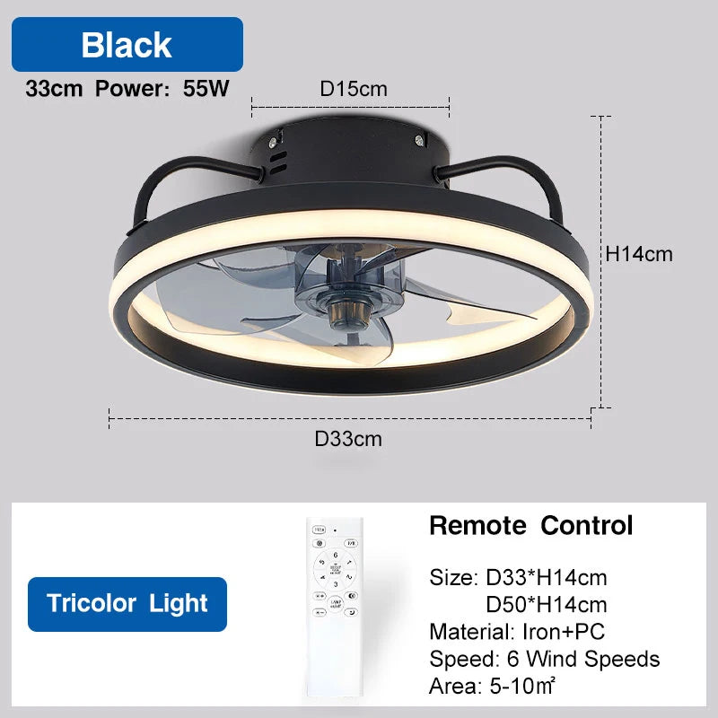 Smart Bedroom Ceiling Fans with Remote Control Low Profile 33CM 55W Dimmable LED Ceiling Fan with Lights  6 Wind Speeds Timing