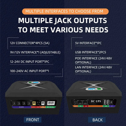 Mini Ups Power Bank Ups 100w 48000mah 5v 9v12v 24v Mini Ups with 12hr Backup Time Uninterruptible Power Supply Poe Dc Power
