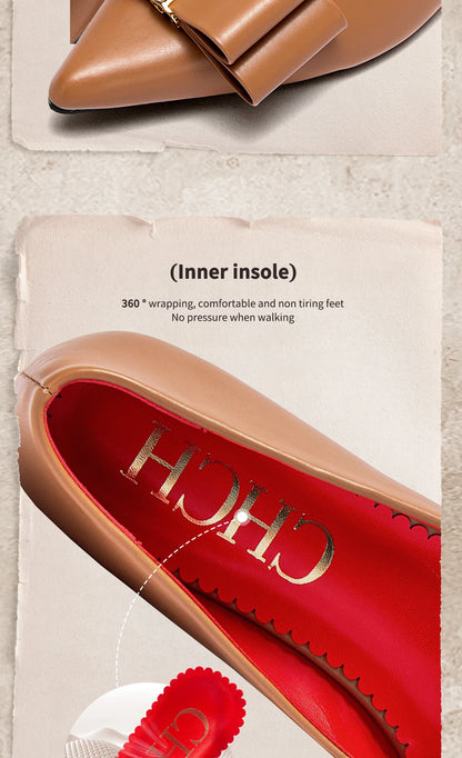 CHCH Women's Flat Shoes New Black Pointed Bow Business Shoes Comfortable Commuting Women's Shoes