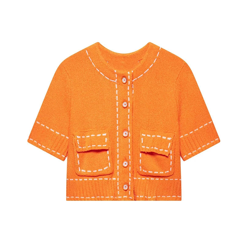 Elegant Unique Button Women's Cardigan Casual O-neck Knitted Single Breasted Sleeveless Blouse Female Summer Lady Office Wears