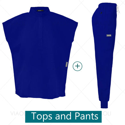 Scrubs Uniforms Sets Medical Nursing Hospital Working Clothes Solid Color Surgical Gowns Breathable Scrub Top Joggers Pants Suit